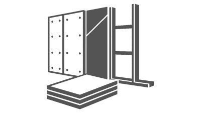 Schwarz-wei&szlig;es Icon f&uuml;r Wandsysteme im Trockenbau mit Wandaufbau und Trockenbauplatten