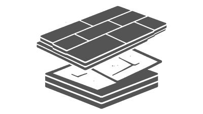 Schwarz-wei&szlig;es Icon f&uuml;r Bodensysteme mit Trockenunterboden und mehrschichtigem Bodenaufbau